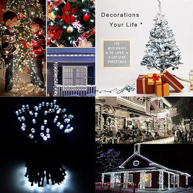 HOME LIGHTING 66ft Christmas Decorative Mini Lights, 200 LED Green Wire Fairy Starry String Lights Plug in, 8 Lighting Modes, for Indoor Outdoor Xmas Tree Wedding Party Decoration (White)-BubblyBeeBaby