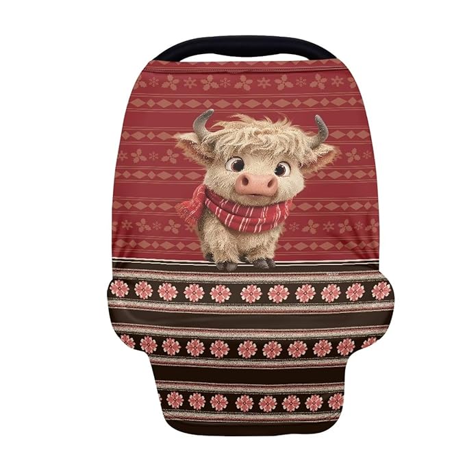 Binienty Christmas Highland Cow Car Seat Canopies for Baby Boys Girls, Mom Nursing Breastfeeding Covers Infant Stroller Cover, Holiday Gifts-BubblyBeeBaby