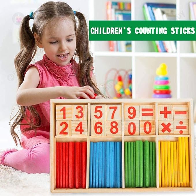 Umbresen Montessori Toys Math Educational Toy - Wooden Intelligence Sticks Number Cards and Counting Rods with Box-BubblyBeeBaby