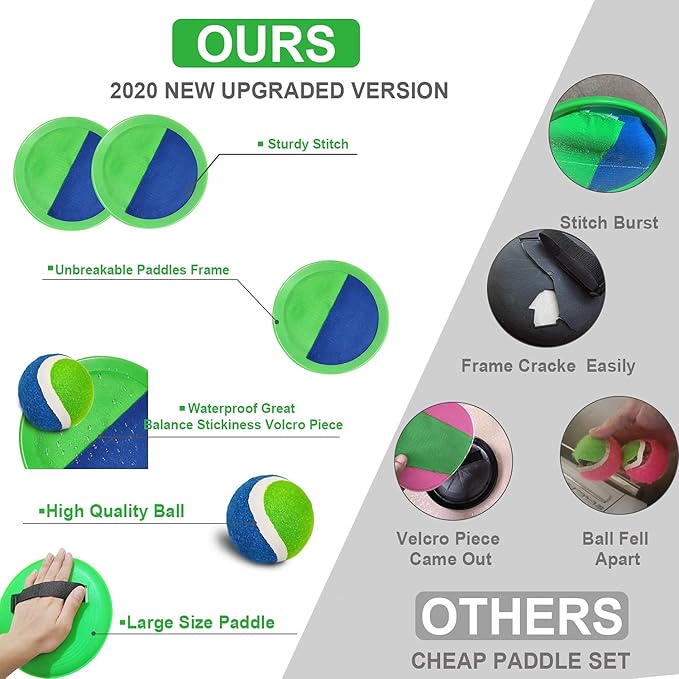 Jalunth Ball Catch Set Game Toss Paddle - Beach Toys Back Yard Outdoor Games Pool Lawn Backyard Throw Catch Sticky Set Age 3 4 5 6 7 8 9 10 11 12 Years Old Boys Girls Kids Adults Family Easter Gifts-BubblyBeeBaby