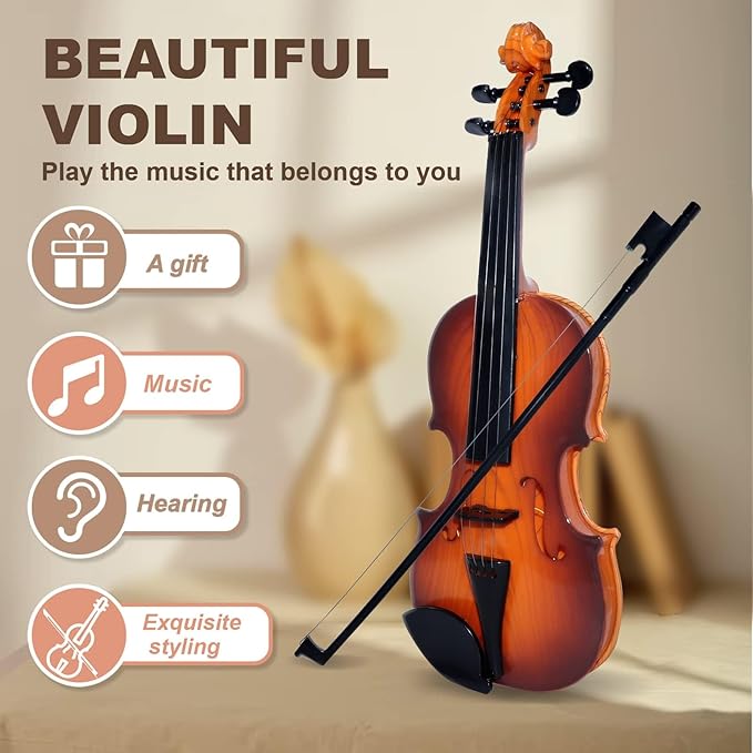 16 Inch Violin Toy for Kids, 4 Strings Violin Toys Musical Instruments for Children,Multifunctional Portable Electronic Instrument-BubblyBeeBaby