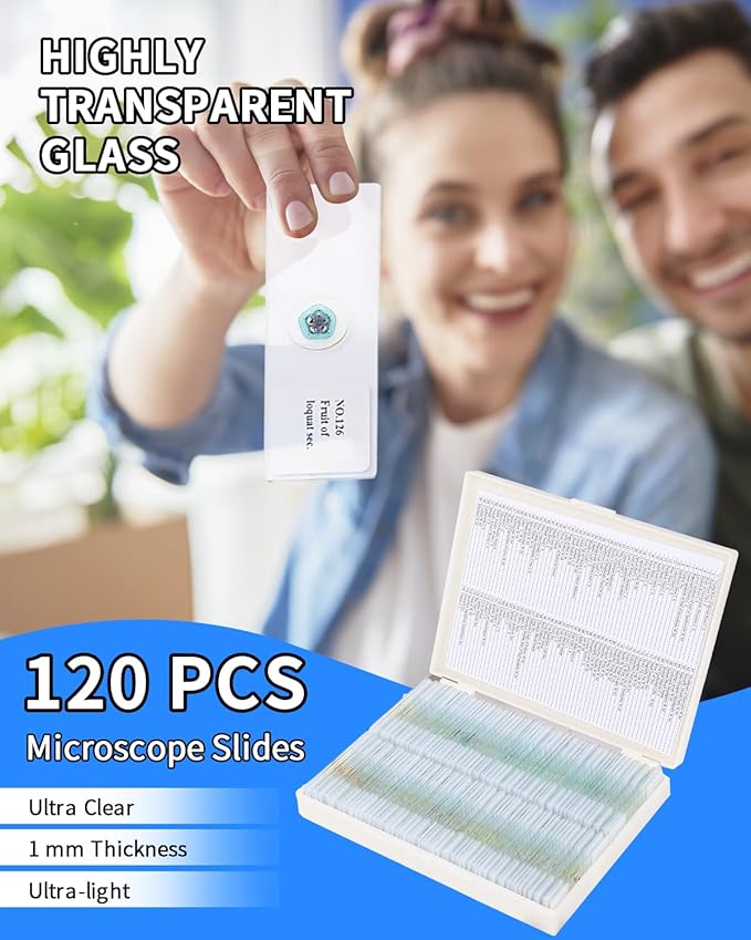 120-Pcs Microscope Slides with Specimens,Pre-Made Glass Slides with Specimens,Educational Microscope Slides and Covers for Young Scientists,Perfect for Biology Class and Experiments-BubblyBeeBaby