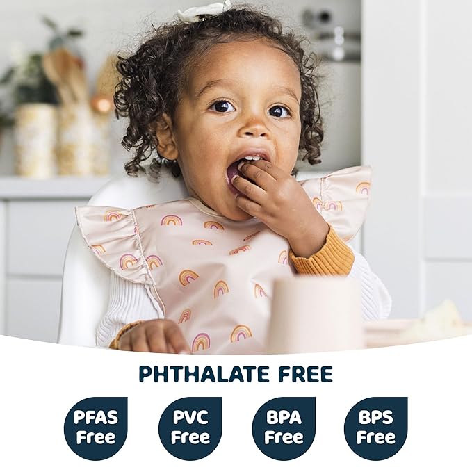 Tiny Twinkle Mess Proof Baby Bib - Waterproof & Lightweight Baby-Led Weaning Apron | 100% Recycled Polyester, Easy Clean & Machine Washable (Boho Rainbow, Large 2-4 Years)-BubblyBeeBaby