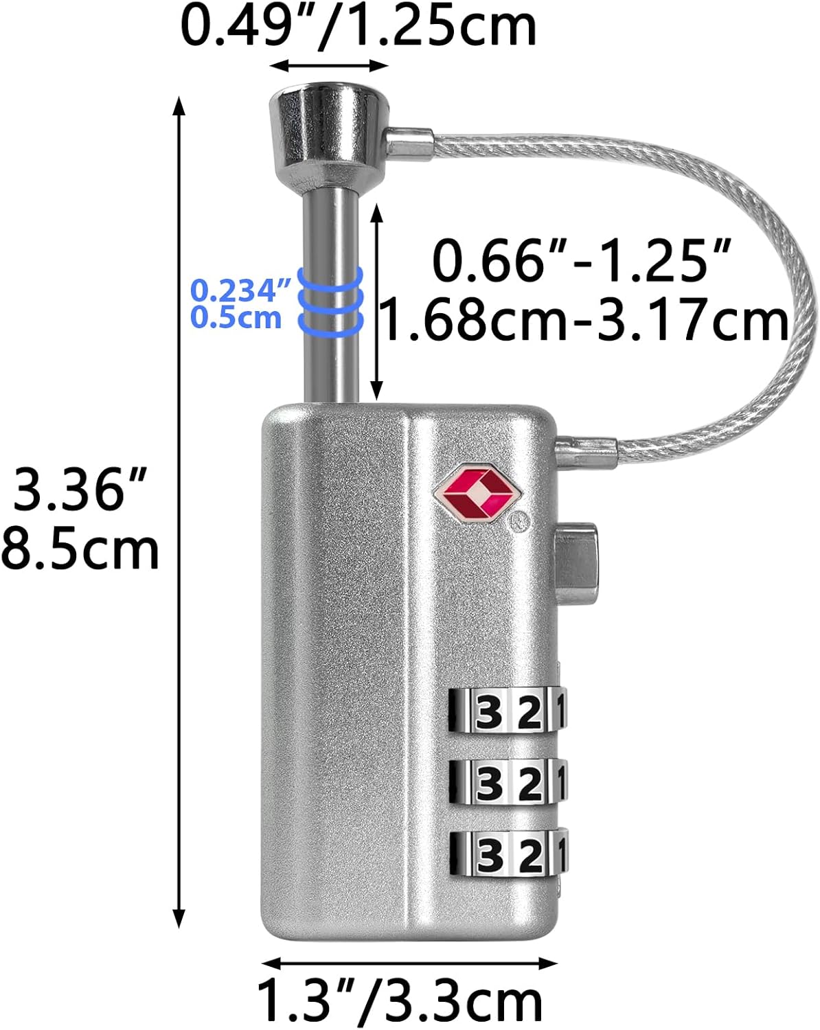 UPGRADED Gun Case Lock - Adjustable Alloy Handle, TSA Approved Gun Safe Lock, High Security Cable Locks, Secure Code Packlock for Gun Cases, Firearm Cases, Toolboxes, Travel Luggage, Silver