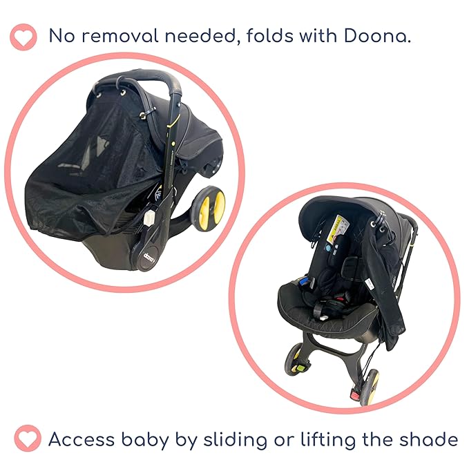 Stroller Sun Shade - Universal UV Protection Cover for Strollers Sunshade with See Through, Clip-On Sun Blocker, Sun Shield for Baby, Breathable Adjustable Fit, Full Coverage, M Black-BubblyBeeBaby