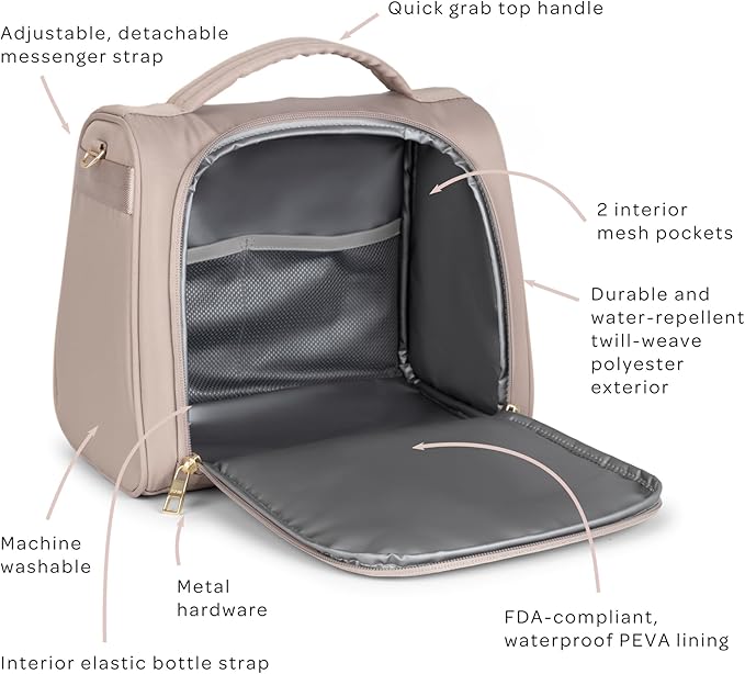 JuJuBe New Insulated Bottle Bag, Breastmilk Storage Bag for Baby Bottles, Insulated Waterproof Lunch Bag or Cooler Bag for Nursing, Milk, Food, Baby Formula, Snacks, Daycare, Taupe, Mother's Day Gift-BubblyBeeBaby