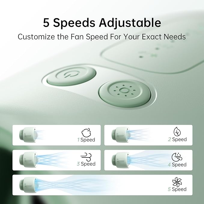 JISULIFE Stroller Fan Baby Large, Safe Bladeless for Crib, Desk, 4000mAh Battery Rechargeable Portable Cooling Fan with Air Turbo Tech, Night Light, Food-Grade Gift for Mom/Dad/Friend - Green-BubblyBeeBaby