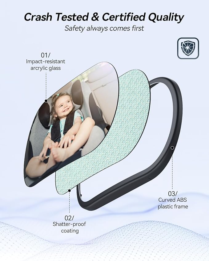 Baby Car Mirror for Backseat - Rear Facing Car Seat Mirror Safety for Infant Newborn - Easily Observe the Baby Move,Clear Wide View,360°Rotation, Secure, Shatterproof - Black-BubblyBeeBaby
