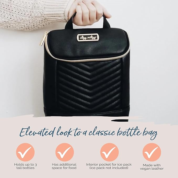 Itzy Ritzy Insulated Bottle Bag – Keeps Bottles Warm or Cool - Holds 3 Bottles and Features Interior Pocket For Ice Pack (Not Included), Jetsetter-BubblyBeeBaby