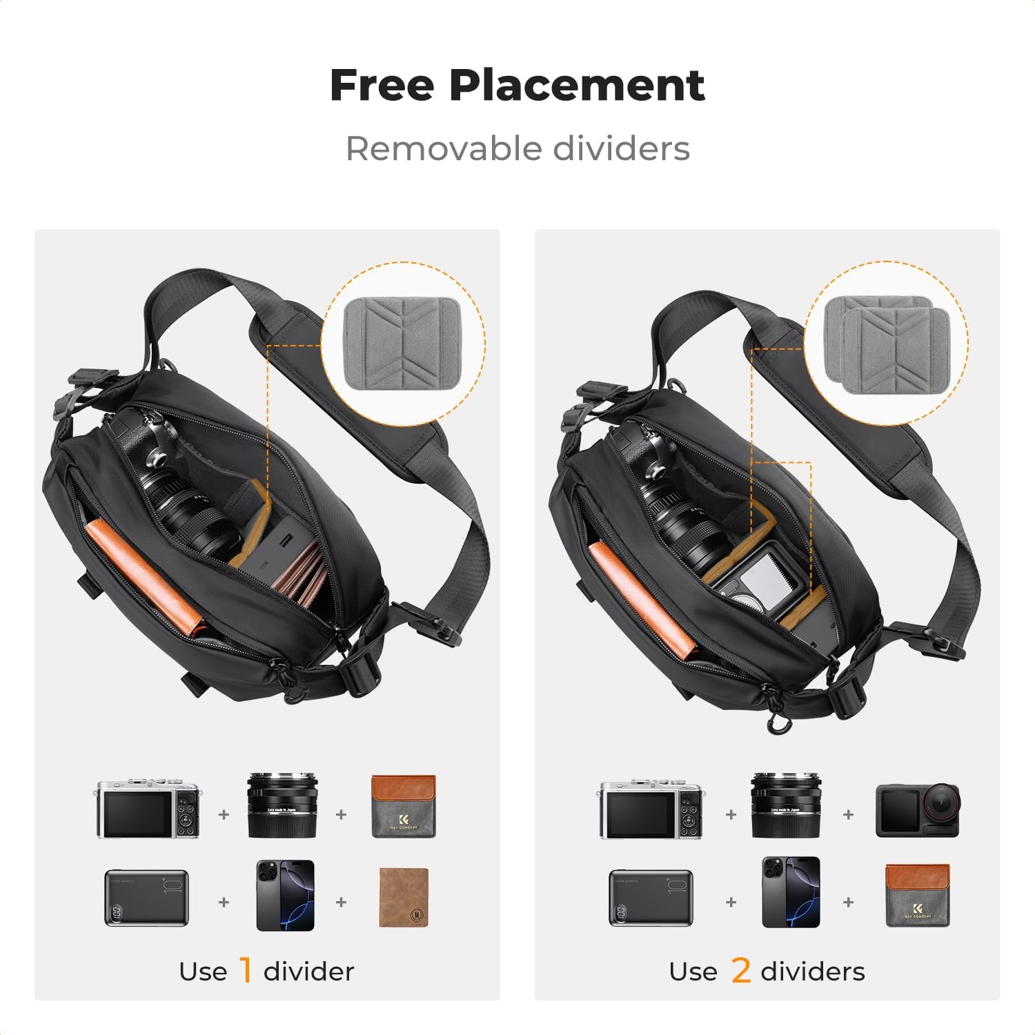 K&F Concept 2 in 1 Sling Bag Everyday Shoulder Bag & Multifunction Photography Crossbody Camera DSLR Backpack Portable Bag