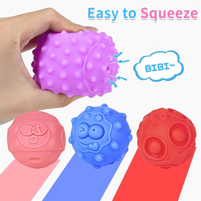 24 Pcs Sensory Balls for Toddlers, Sensory Baby Toys, Montessori Toy for Babies Squeeze, Infant Toys Soft Multi Ball Set Gifts with Bright Color Textured-BubblyBeeBaby