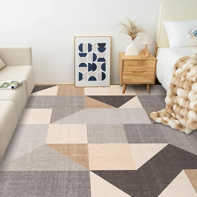 HOMFINE Washable Modern Area Rug - Geometric Style 8x10 Rugs for Living Room, Bedroom, Machine Washable Rug Soft Non Slip Non Shedding Area Rug - Grey Brown, 8'x10'-BubblyBeeBaby