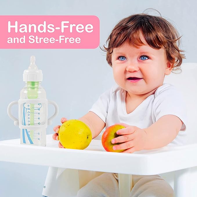 (3-Pack) Bottle Handles for Dr Brown Baby Bottles with Easy Grip Handles to Hold Their Own Bottle - BPA-Free Soft Silicone (White Pink Orange)-BubblyBeeBaby