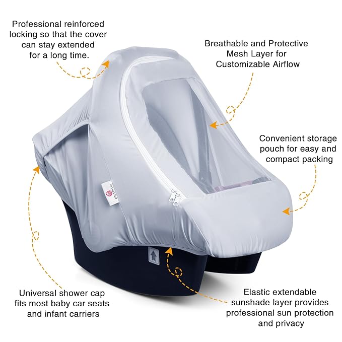 Metplus 2-in-1 Baby Car Seat Canopy, Multi Use Privacy Sun Shade, Protect Baby's Safety with Style, Infant Carrier Covers for Boys & Girls-BubblyBeeBaby
