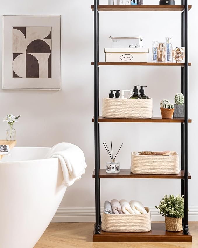 KALLAX Small Woven Basket, 12 x 8 x 4.5 Inches, Storage Basket for Organizing, Cute Small Rope Shelf Closet Cube Storage Bins Baskets for Shelves, Dog Toy Gift Baskets Empty, 3 Packs, Beige-BubblyBeeBaby