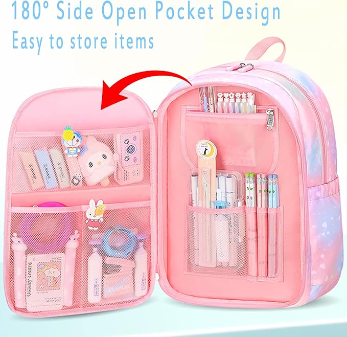 Kawaii Backpack - Pink & Purple Starry Rainbow Bookbag for Girls & Kids-BubblyBeeBaby