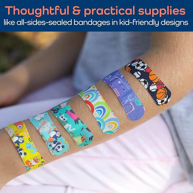 KeepGoing Large Home First Aid Kit for Kids – 270 Pc. for Car, Home, Dorm, & Boat with Latex-Free Bandages – 10 x 7 x 3.5 in. Travel First Aid Kit (Sunny Rainbow)-BubblyBeeBaby