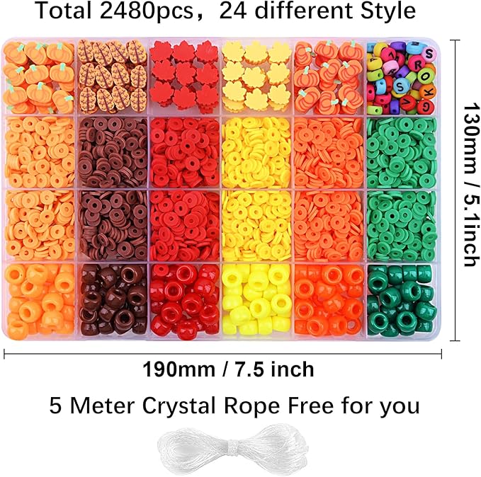 2480pcs Thanksgiving Fall Polymer Clay Beads Charms Friendship Bracelet Necklace Earring Jewelry Making kit, Accessories for Arts Crafts DIY Gifts for Women Girls-BubblyBeeBaby