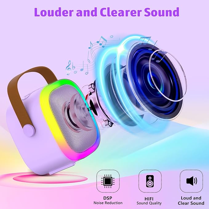 Karaoke Machine for Kids Adults, Portable Bluetooth Speaker with 2 Wireless Microphones and LED Lights, Kids Toys Birthday Gifts for Girls and Boys Ages 4, 5, 6, 7, 8,9,10,11,12+ Years, Home Party-BubblyBeeBaby