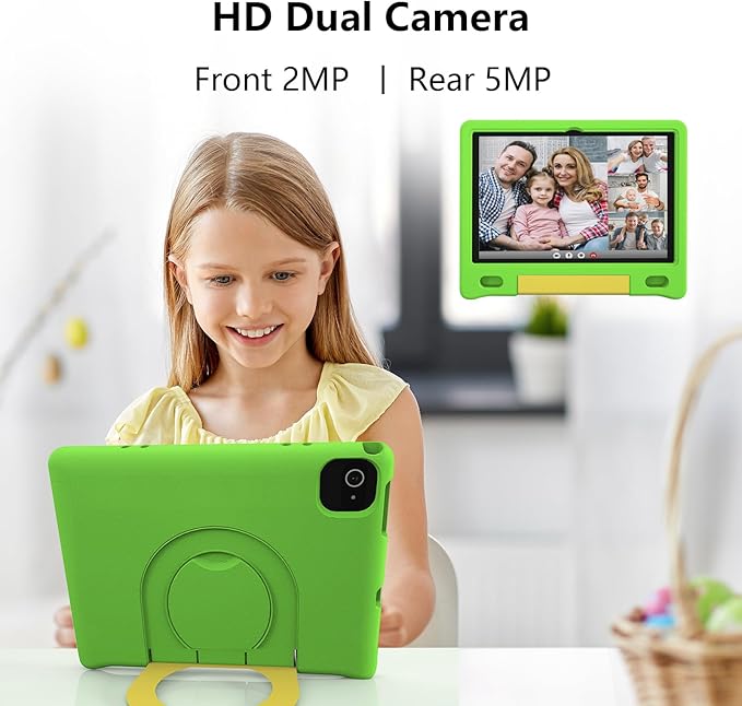 JREN Kids Table 10.1" ｜Android 14 Tablet for Kids｜64GB Storage｜Octa-Core｜WiFi ｜Cameras｜Parental Control｜Kids Content｜Case Included Great Gift for Children Ages 3-12 Years Old Green-BubblyBeeBaby