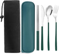 Portable Travel Camping Cutlery Set, TWUTGAYW Silver Green Reusable Flatware Silverware, Stainless Steel Cutlery Set, Portable Chopsticks Knife Spoons Forks Set for Camping Picnic Lunch Daily Use