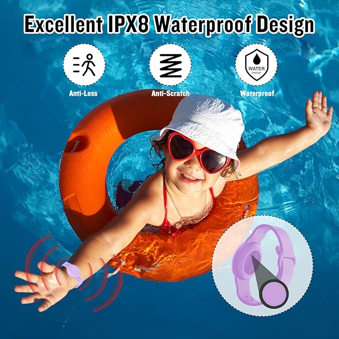 2 Pack Waterproof Bracelet for AirTag Kids, Hidden Silicone Wristband for AirTag, GPS Tracker Case for Air Tag Holder Strap for Child Toddler, Secure Anti-Loss Protection(Purple Black)-BubblyBeeBaby