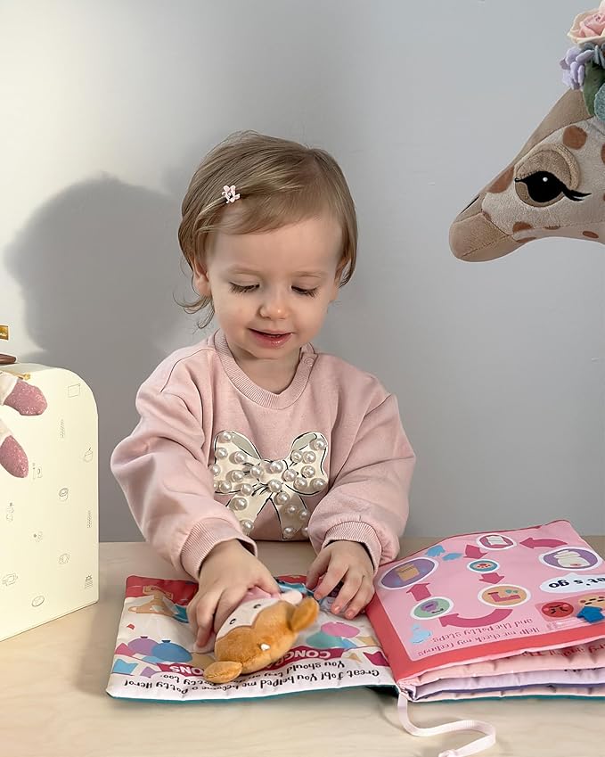 Interactive Sensory Soft Cloth Book, Educational Crinkle Quiet Activity Busy Book for Babies,Toddler Travel Toy Gift for Boys and Girls (Hello Potty)-BubblyBeeBaby