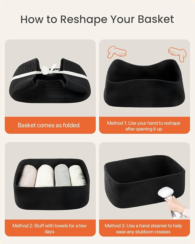 KALLAX Small Woven Basket, 13.5 x 9.5 x 5 Inches, Storage Basket for Organizing, Cute Small Rope Shelf Closet Cube Storage Bins Baskets for Shelves, Dog Toy Gift Baskets Empty, 3 Packs, Black-BubblyBeeBaby