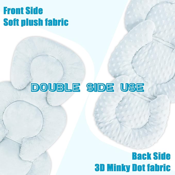 GFU Infant Car Seat Insert Head and Body Support, Reversible Newborn Insert for Carseat with Strap Pads, Soft Stroller Cushion Pillow Insert for Boys and Girls, Fits for Stroller, Swing, Lightblue-BubblyBeeBaby