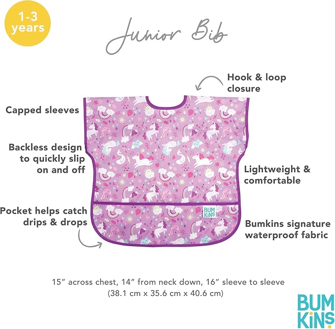 Bumkins Bibs - Toddler Bibs, Waterproof, Large for 1-3 Years, Short Sleeve-BubblyBeeBaby
