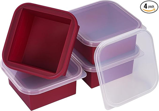 2-Cup Silicone Freezer Trays with Lids – Perfect for Meal Prep, Portion Control, and Easy Freezing-Meal Prep Container Molds for Soup,Leftovers (Cranberry, 4 Pack)-BubblyBeeBaby