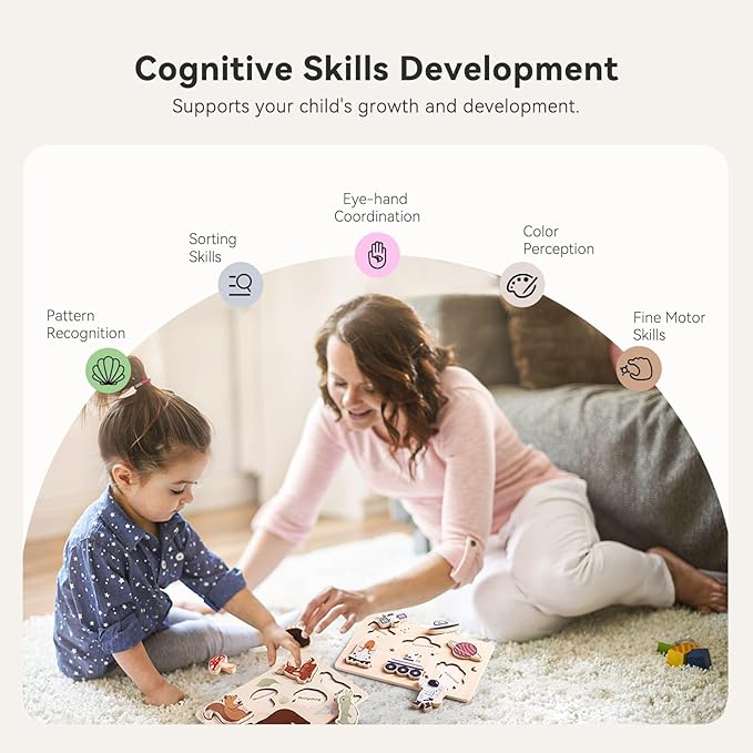 IEATFO 3 Packs Space Ocean Forest Wooden Chunky Puzzles for Toddlers, Wood Puzzle for Kids, Insert Puzzles Each Piece Fits Perfectly, Sturdy and Pegless, Educational Toys-BubblyBeeBaby