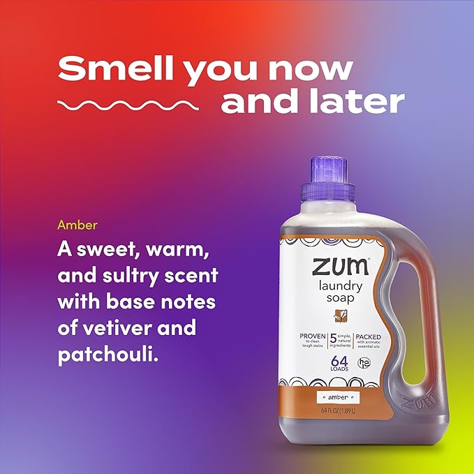 Indigo Wild Zum Clean Laundry Soap - Plant-Based Liquid Laundry Soap - Contains Baking Soda, Essential Oils & Saponified Coconut Oil - Amber - 64 fl oz (2 Pack)-BubblyBeeBaby