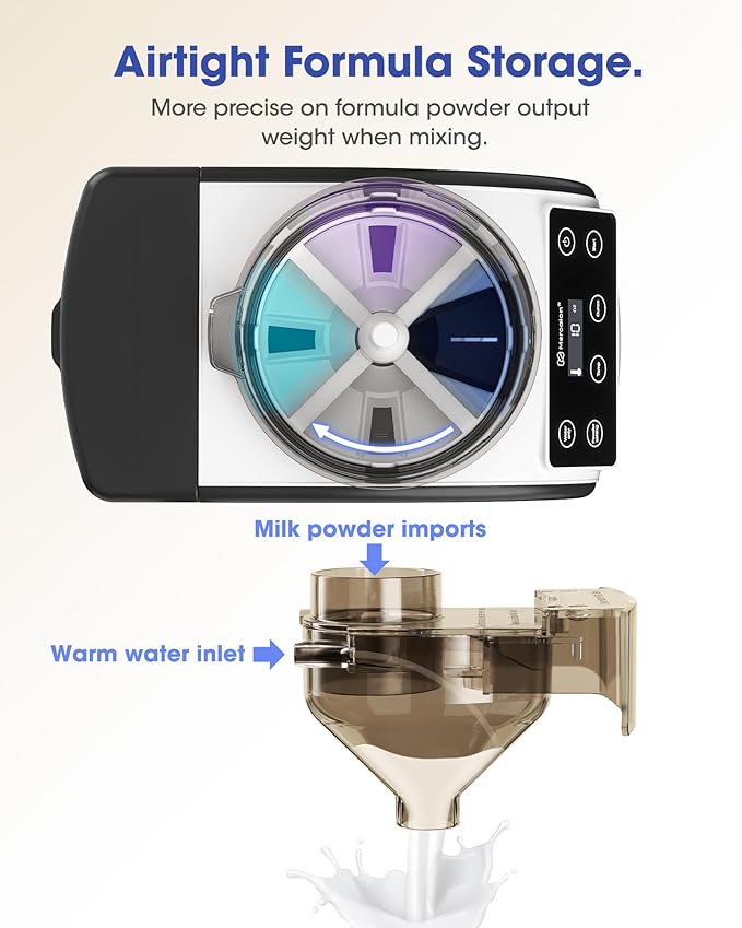 Instant Formula Maker, Fast and Customizable Formula Dispenser Machine with Accurate Temperature Control for Baby, Automatic Powder Blending for All Brands of Bottle and Formula, Black/White-BubblyBeeBaby