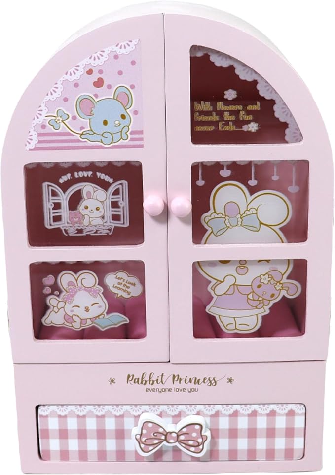 jewelry box for girls Pink Cute bunny girls jewelry box Little girl birthday christmas Gift kids jewelry box-BubblyBeeBaby
