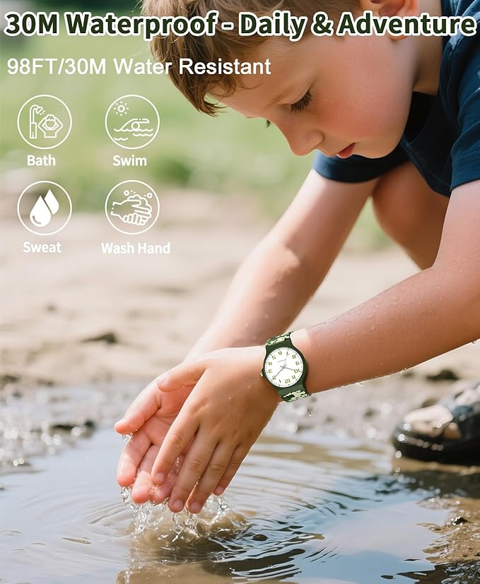 Kids Analog Watch Boys Girls, 30M Waterproof, Sports Watch for Boys, Easy to Read Children's Thin Dial Wrist Watches with Soft Band, for Ages 5-15 Kids Great Birthday Gifts Christmas Day-BubblyBeeBaby