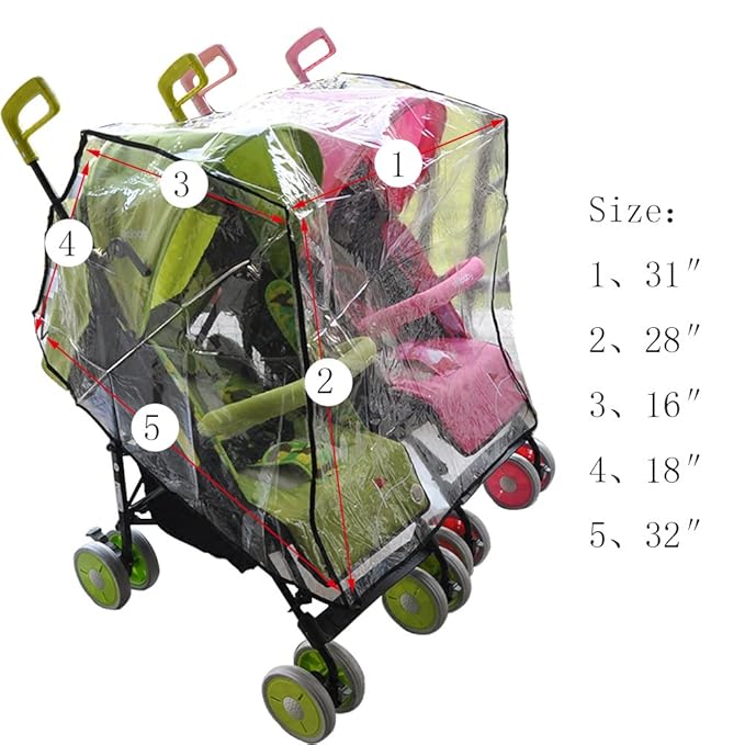 Aligle Twin Stroller Raincoat Universal Size Side by Side Stroller Weather Shield, Baby Rain Cover/Wind Shield-BubblyBeeBaby