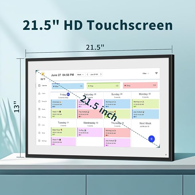 21.5 Inch Digital Calendar, WiFi Smart Electronic Calendar & Chore Chart, 1920 * 1080 IPS Touch Screen HD Display for Family Schedules, Streamline Household Organization, Wall Mount Included-BubblyBeeBaby