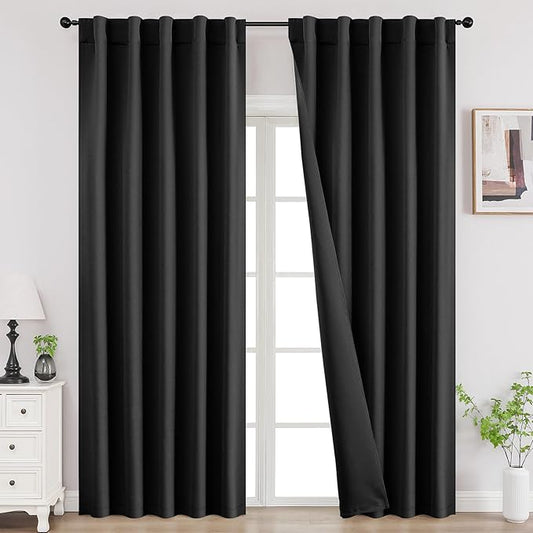 Joydeco 72 Inch Blackout Curtains for Bedroom, Thermal Insulated Black Out Curtains, Room Darkening Drapes for Living Room Window Rod Pocket Back Tab (W37 x L72 Inch, Black)-BubblyBeeBaby