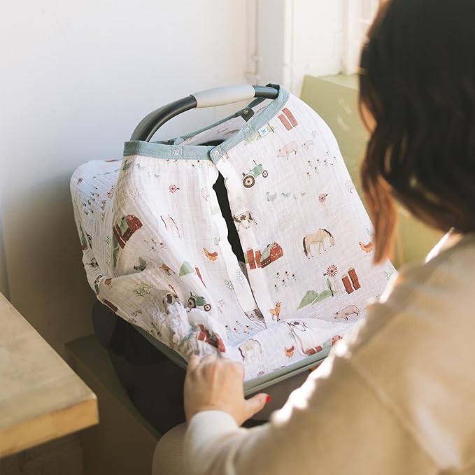 Little Unicorn Breathable Car Seat Canopy | Magnetic Closure Cover & Universal Fit | Protection & Privacy for Baby (Farmyard)-BubblyBeeBaby