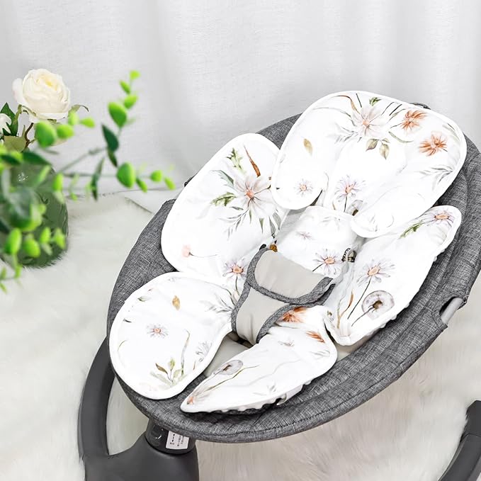 2 in 1 Infant Car Seat Insert, Car Seat Head Support Baby Girls Boys, Soft Newborn Carseat Insert Cushion, Perfect for Carseats, Strollers, Swings (White Flower)-BubblyBeeBaby