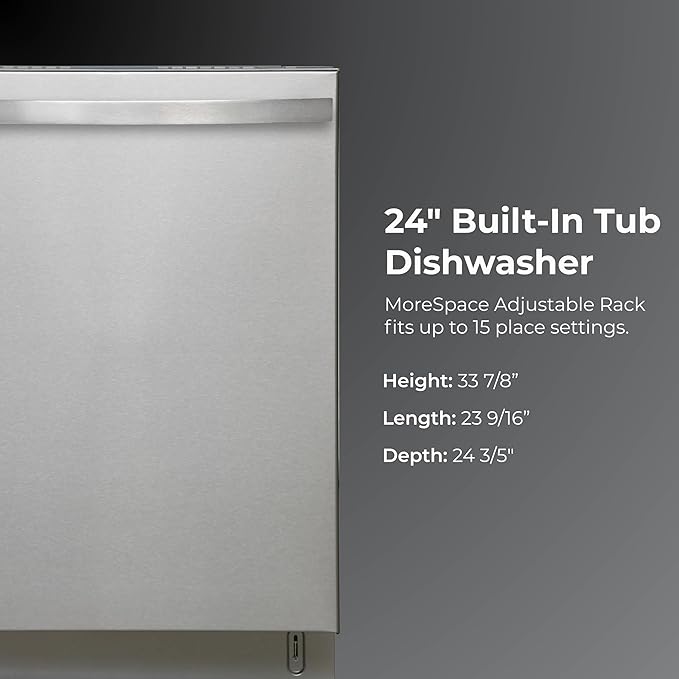 Kenmore 22-14625 24" Built-In Dishwasher - Quiet Tub with TurboDry, Leak, & SmartWash Soil Detection - 15 Place Settings - 49 DBA - ENERGY STAR Certified - Fingerprint Resistant Stainless Steel-BubblyBeeBaby