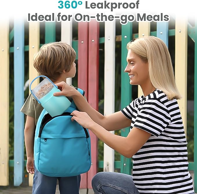 2-in-1 Insulated Food Jar & Snack Container - 15oz Kids Soup Thermos for Hot Food with Handle and Spoon, Leak Proof Reusable Toddler Snack Box, Perfect for School & Travel, Tiffany Blue-BubblyBeeBaby