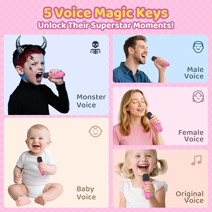 Karaoke Machine for Kids, Toys for 3-12 Years Old Girls Gifts, Kids Karaoke Microphone Machine Toy, Best Fun Christmas Birthday Gifts for 5 6 7 8 9 10 11 Years Teens Girl Boys Rose 2 Mic-BubblyBeeBaby