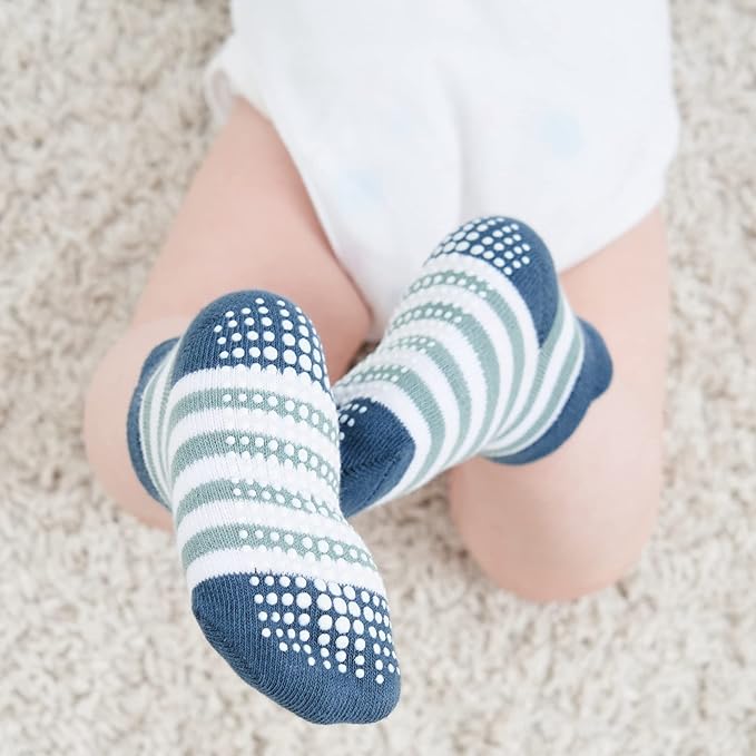 Zaples Baby Non Slip Grip Ankle Socks with Non Skid Soles for Infants Toddlers Kids Boys Girls-BubblyBeeBaby