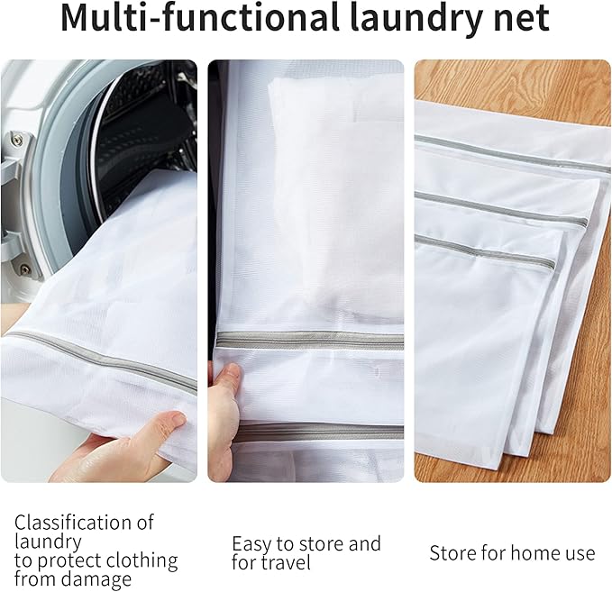 10 Pack Mesh Laundry Bags for Delicates with Non Rust Zipper- MDSXO White Laundry Bags Mesh Wash Bags, Easy Fit Bra, Sock,Lingerie,Sneaker,Baby Laundry for Washing Machine Travel Storage[1XL/3L/3M/3S]-BubblyBeeBaby