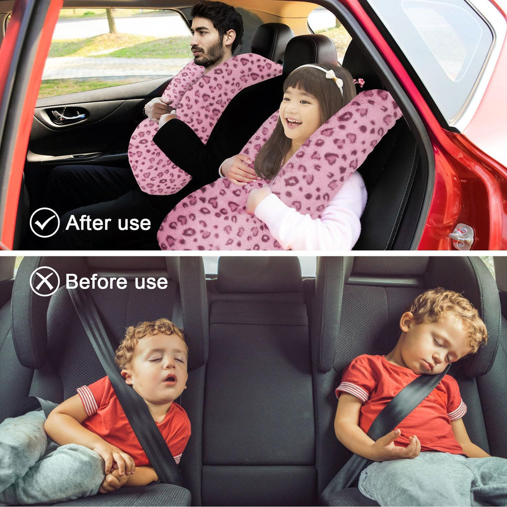 Travel Pillow, Travel Pillow for Kids, Sleeper Hold Pillow Travel, Removable U-Shaped Pillow for Adults and Children to Support Head and Body in The Back Seat of Long Car Trips (Pink Leopard Print)