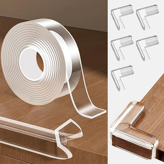 0.8 in x 16.4 FT,Edge Corner Protector Baby Proofing with 6 Corners,Soft Clear Furniture Table Corner Guard & Edge Safety Cabinet Door Bumper,Crib Bumpers,Window Sill Protector,Wall Protector-BubblyBeeBaby