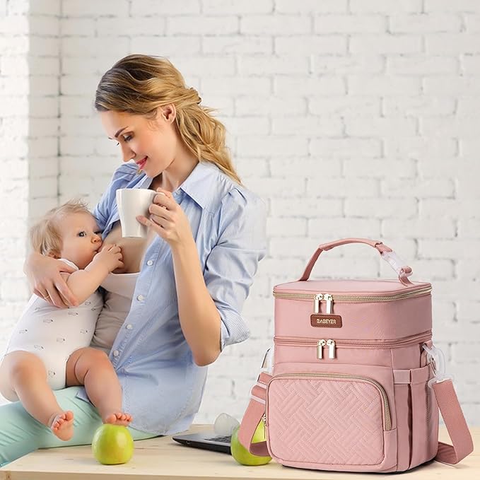 Insulated Breastmilk Cooler Bag with Ice Pack - Holds 6x9oz Bottles, Leakproof Double Layer, Baby Bottle Cooler Bag with Adjustable Strap for Nursing Moms, Daycare & Travel-BubblyBeeBaby