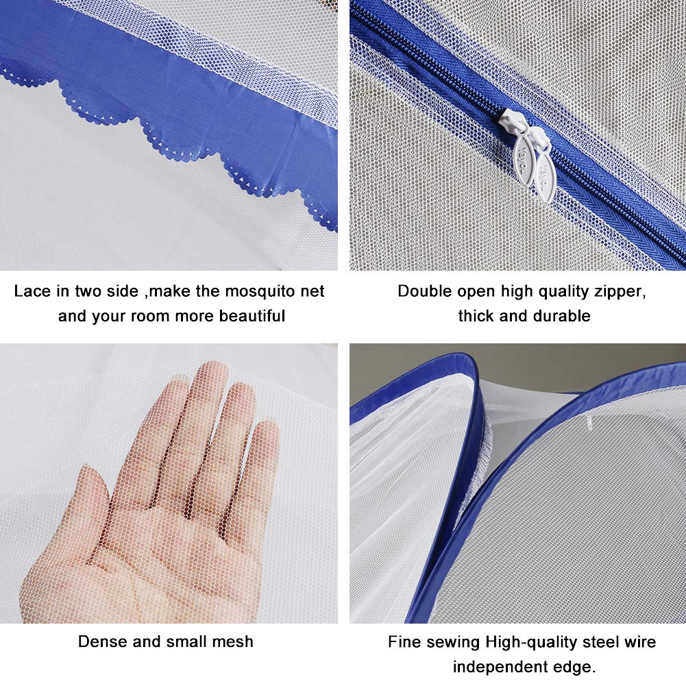 Portable Pop-Up Mosquito Net Tent for Bed Baby Adults Trip, L79 x W71 x H59 inch Large Folding Mosquito Netting with Net Bottom, 2 Entries, Suit for Twin to King Size Bed